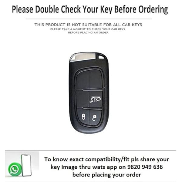 JVCV® Soft Handmade Lychee Pattern Leather Key Cover Compatible with Jeep Compass Trailhawk Push Button Smart Key