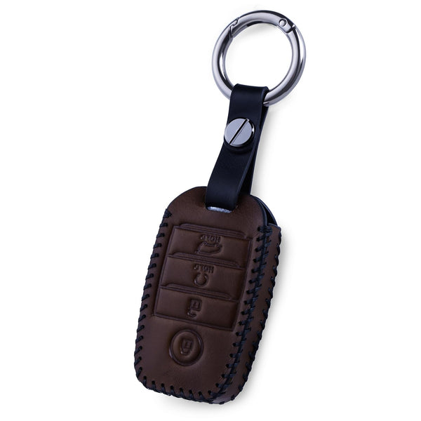 JVCV® Soft Handmade Leather Key Cover Compatible with Kia Sonet Seltos Carens 4 Button Smart Key