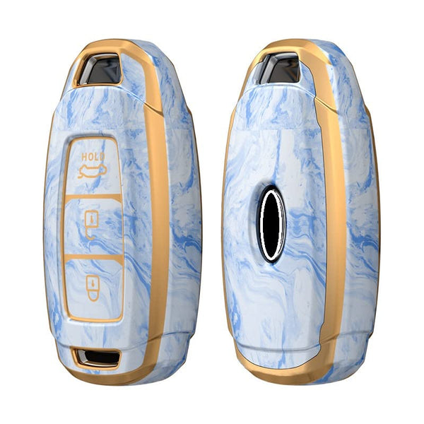 JVCV® Marble Gold Border TPU Key Cover Compatible with Hyundai Verna Push Button Start Car Key