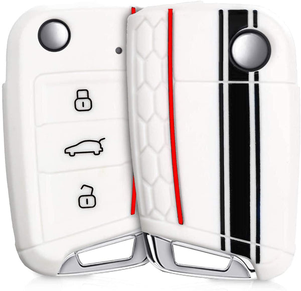 JVCV® Car Key Cover Compatible with Skoda Octavia, Kodiaq Superb Folding Key - Rally Stripe
