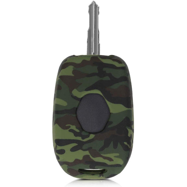 Car Styling Soft Silicone Camouflage Key Cover Compatible with Renault Kiger, Kwid, Duster 2016, Triber 2 Button Remote Key (Green Camouflage)
