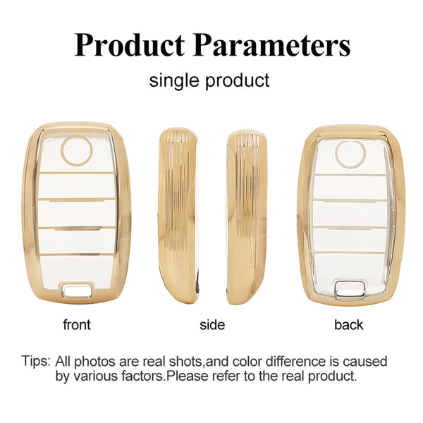 JVCV® Soft TPU Transparent Cover Compatible with Honda City, Elevate, Civic, Jazz, Amaze, CR-V, WR-V, BR-V 3/4 Button Push Button Start Smart Key (Transparent Gold)