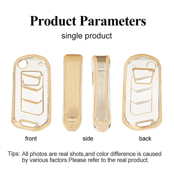 JVCV® Soft TPU Transparent Cover Compatible with Kia Seltos Sonet Carens 4 Button Smart Key (Transparent Gold)