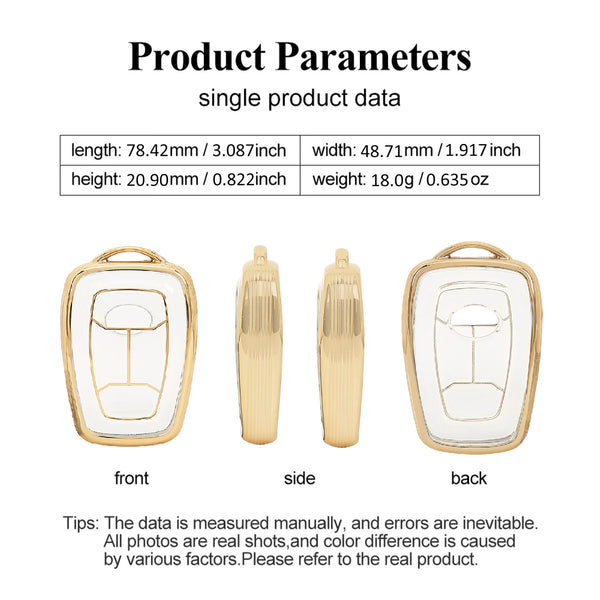 JVCV® Soft TPU Transparent Cover – Compatible with Tata Car Keys | 4 Button Smart Key Case – Premium Scratch-Resistant Transparent Gold Finish