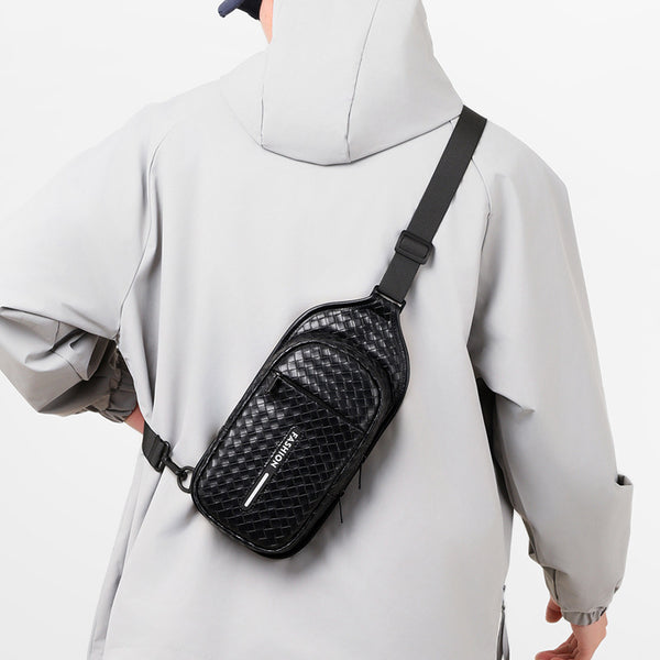 JVCV® Men's Woven-Texture Sling Bag - Lightweight Crossbody Shoulder Chest Bag with Adjustable Strap - Perfect for Travel, Gym & Daily Commute