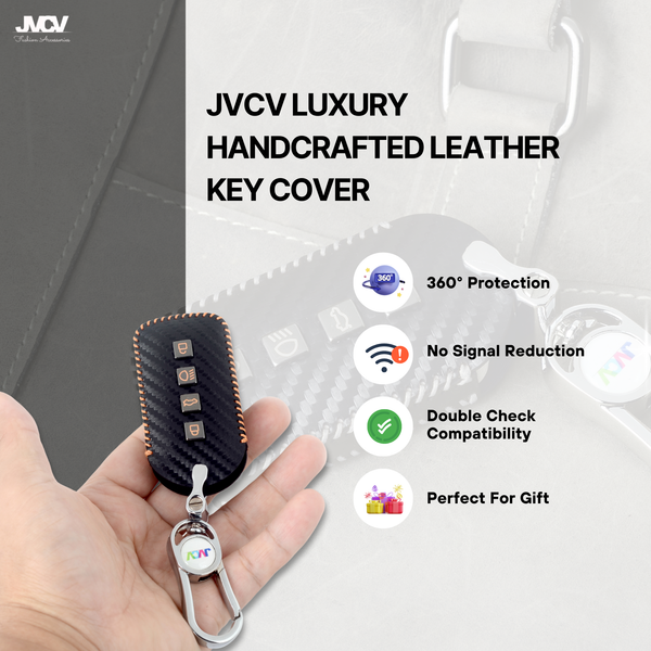 Carbon Fiber Leather Car Key Cover for Tata Curvv smart keys– Premium PU Case with Keychain