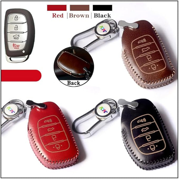 JVCV Car Styling Soft Handmade Leather Key Cover Compatible with Hyundai Alcazar Creta, i20 2021, Venue, Tucson, Elantra,i20 N Line 2021