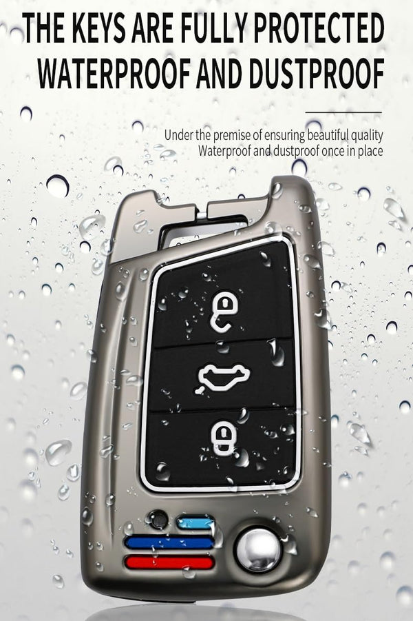 JVCV® Metal Key Cover compatible with Skoda Slavia Kushaq Taigun Tiguan Virtus Octavia Kodiaq Superb Folding Key