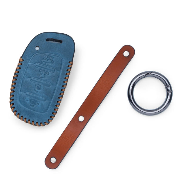 JVCV® Soft Handmade Leather Key Cover Compatible with New Hyundai Alcazar and Creta 4 Button Smart Key