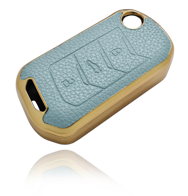 JVCV® Premium Soft Gold Border TPU Leather Pattern Key Cover Compatible with Mahindra XUV 700, 3XO, Thar, Marazzo, Bolero, Scorpio, Scorpio N, XUV 300, XUV 400 EV Thar Roxx 3 Button flip Key