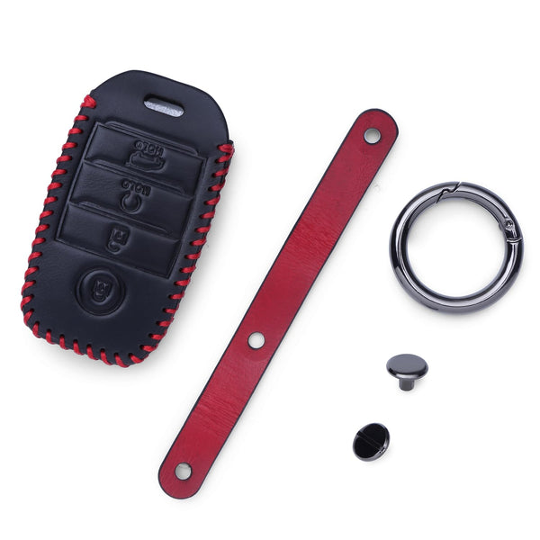JVCV® Soft Handmade Leather Key Cover Compatible with Kia Sonet Seltos Carens 4 Button Smart Key