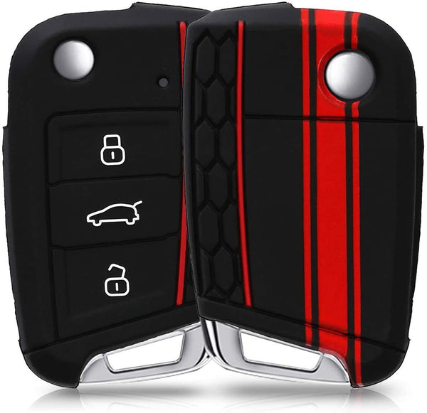 JVCV® Car Key Cover Compatible with Skoda Octavia, Kodiaq Superb Folding Key - Rally Stripe