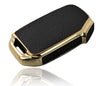 JVCV® Premium Soft Gold Border TPU Leather Pattern Key Cover Compatible with Kia Seltos 2023 Facelift HTX 4 Button Smart Key