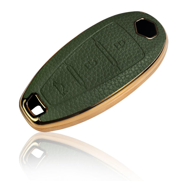 JVCV® Premium Soft Gold Border TPU Leather Pattern Key Cover Compatible with Maruti Suzuki 2 and 3 Button Baleno Ciaz Vitara Brezza S Cross Swift Ignis and Toyota Urban Cruiser Smart Key