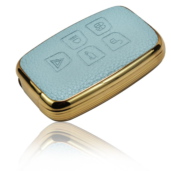 JVCV® Premium Soft Gold Border TPU Leather Pattern Key Cover Compatible with Range Rover Evoque Velar Sport Discovery Freelander & Jaguar XF, XJ, XE, F-PACE