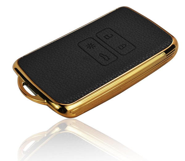 JVCV® Premium Soft Gold Border TPU Leather Pattern Key Cover Compatible with Renault Kiger Triber Smart Key