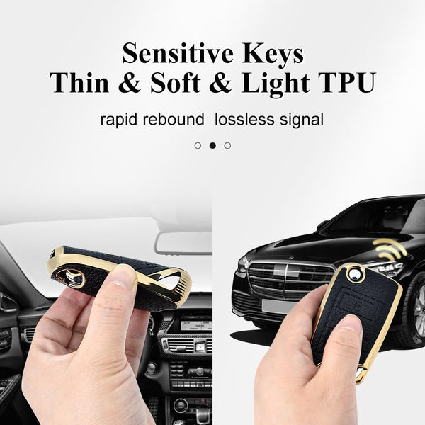 JVCV® Premium Soft Gold Border TPU Leather Pattern Key Cover Compatible with Skoda Kushaq Taigun Octavia Kodiaq Superb Folding Key