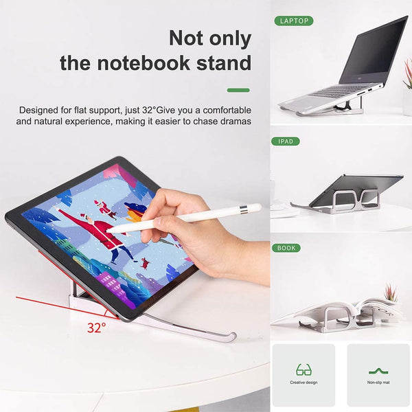 JVCV® Aluminum Ergonomic Laptop Stand – Foldable, Portable Cooling Riser for MacBook, Notebook & Tablets (10–15.6")