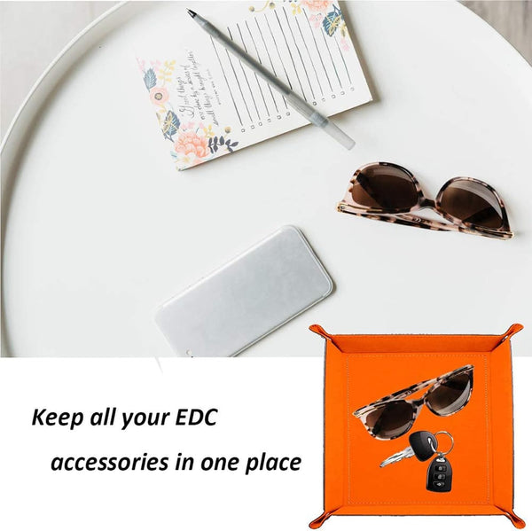 JVCV® PU Leather Valet Tray – Premium Desktop Organizer for Keys, Phone, Wallet, Coins & Jewelry (Catchall Nightstand Tray)