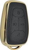JVCV® Premium Soft Gold Border TPU Leather Pattern Key Cover Compatible with Tata Nexon, Harrier, Tiago EV, Altroz, Tigor, Safari, Nexon EV, Punch, Punch EV 4 Button Smart Key
