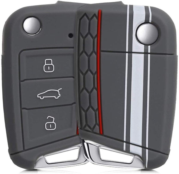 JVCV® Car Key Cover Compatible with Skoda Octavia, Kodiaq Superb Folding Key - Rally Stripe