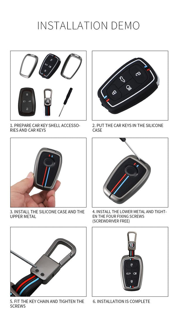 JVCV® Metal Key Cover compatible with Tata Nexon, Harrier, Tiago EV, Altroz, Tigor, Safari, Nexon EV, Punch, Punch EV 4 Button Smart Key