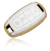 JVCV® Premium Soft Gold Border TPU Leather Pattern Key Cover Compatible with New Hyundai Verna and i20 NLine 4 Button Car Key