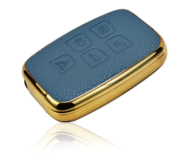 JVCV® Premium Soft Gold Border TPU Leather Pattern Key Cover Compatible with Range Rover Evoque Velar Sport Discovery Freelander & Jaguar XF, XJ, XE, F-PACE