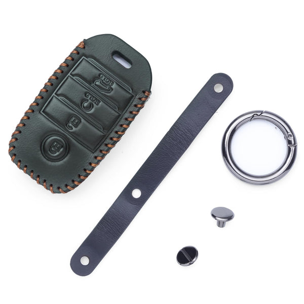 JVCV® Soft Handmade Leather Key Cover Compatible with Kia Sonet Seltos Carens 4 Button Smart Key