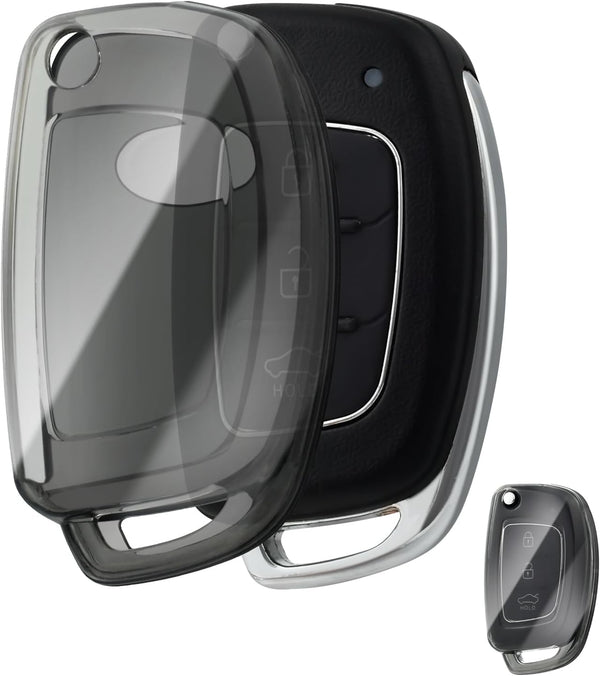 JVCV® Soft TPU Transparent Cover Compatible with Hyundai Creta Venue Aura Elite i20 Grand i10 Nios Xcent 3 Button Flip Key