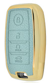 JVCV® Premium Soft Gold Border TPU Leather Pattern Key Cover Compatible with Kia Seltos Sonet Carens 4 Button Smart Key