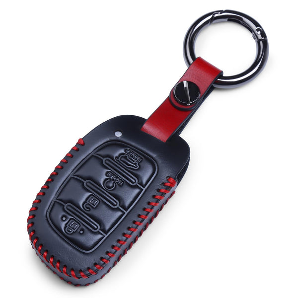 JVCV® Soft Handmade Leather Key Cover Compatible with New Hyundai Alcazar and Creta 4 Button Smart Key