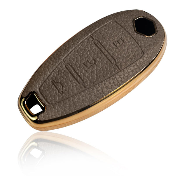 JVCV® Premium Soft Gold Border TPU Leather Pattern Key Cover Compatible with Maruti Suzuki 2 and 3 Button Baleno Ciaz Vitara Brezza S Cross Swift Ignis and Toyota Urban Cruiser Smart Key