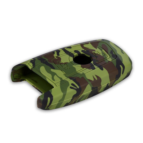 Car Styling Soft Silicone Camouflage Key Cover Compatible with BMW Smart Key (Green Camouflage)