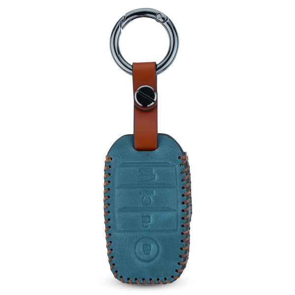 JVCV® Soft Handmade Leather Key Cover Compatible with Kia Sonet Seltos Carens 4 Button Smart Key