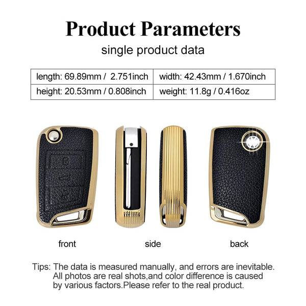 JVCV® Premium Soft Gold Border TPU Leather Pattern Key Cover Compatible with Skoda Kushaq Taigun Octavia Kodiaq Superb Folding Key