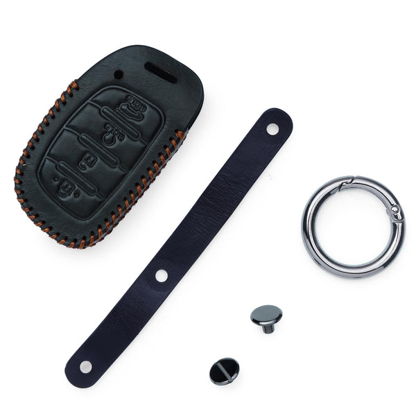 JVCV® Soft Handmade Leather Key Cover Compatible with New Hyundai Alcazar and Creta 4 Button Smart Key