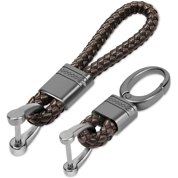 2 Pack Genuine Leather Keychain with Zinc Alloy Buckle Keyring
