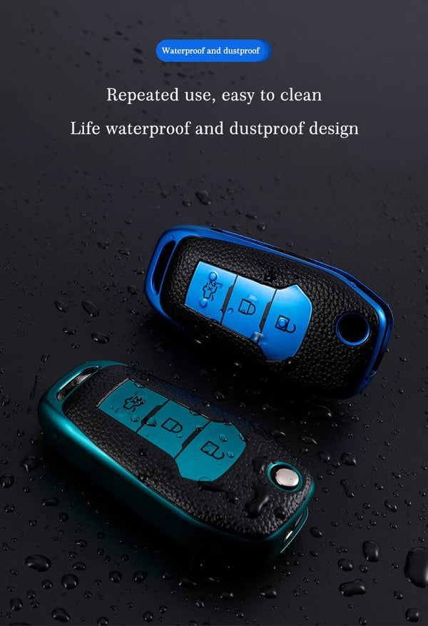 JVCV® Premium Soft TPU Leather Pattern Key Cover Compatible with Ford Folding Key