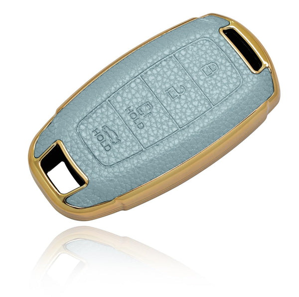 JVCV® Premium Soft Gold Border TPU Leather Pattern Key Cover Compatible with New Hyundai Verna and i20 NLine 4 Button Car Key