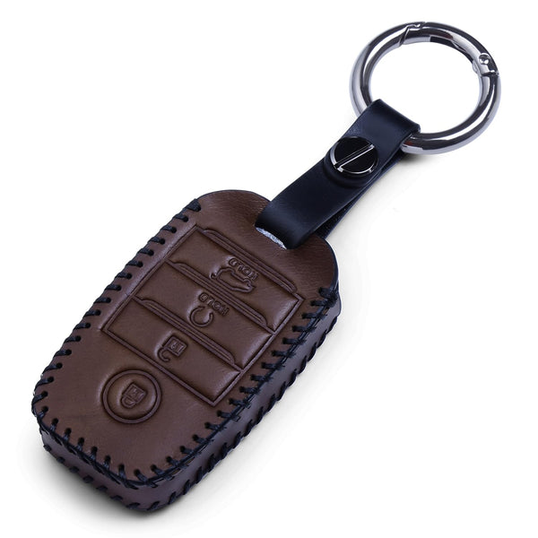 JVCV® Soft Handmade Leather Key Cover Compatible with Kia Sonet Seltos Carens 4 Button Smart Key