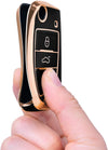 JVCV® Gold Border TPU Key Cover – Compatible with Skoda Kylaq, Slavia, Kushaq, Octavia, Kodiaq, Superb & VW Taigun, Tiguan, Virtus, T-ROC – Folding Key