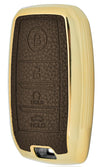 JVCV® Premium Soft Gold Border TPU Leather Pattern Key Cover Compatible with Kia Seltos Sonet Carens 4 Button Smart Key