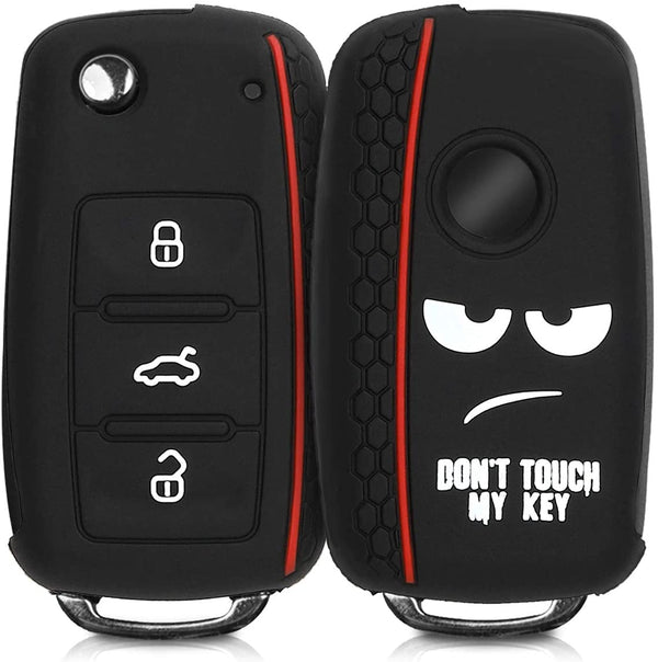JVCV® Car Key Cover Compatible with Volkswagen Polo Vento Jetta Ameo Passat and Skoda Rapid Laura Superb Octavia Fabia Yeti Folding Key - Don't Touch My Key