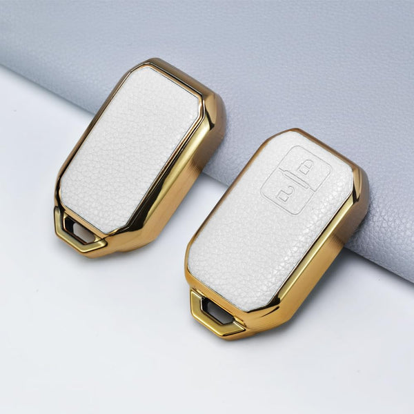 JVCV® Premium Soft Gold Border TPU Leather Pattern Key Cover Compatible with Suzuki Jimny Grand Vitara BALENO XL6 Swift ERTIGA DZIRE FRONX Urban Cruiser Glanza Hyryder 2 Button Smart Key