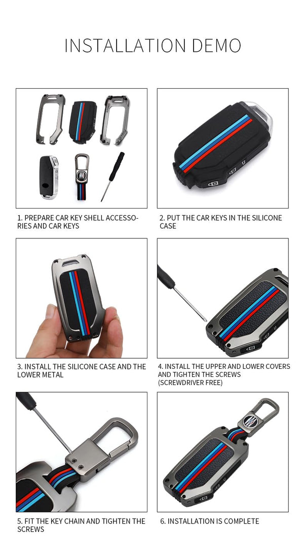 JVCV® Metal Key Cover Compatible with Kia Seltos Facelift HTX and Carens X Line 4 Button