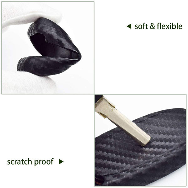 Car Styling Soft Carbon Fiber Pattern Key Cover Compatible With Hyundai Verna Push Button Start Smart Key With Keychain, Black