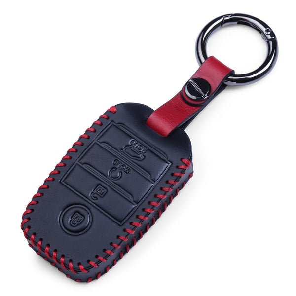 JVCV® Soft Handmade Leather Key Cover Compatible with Kia Sonet Seltos Carens 4 Button Smart Key