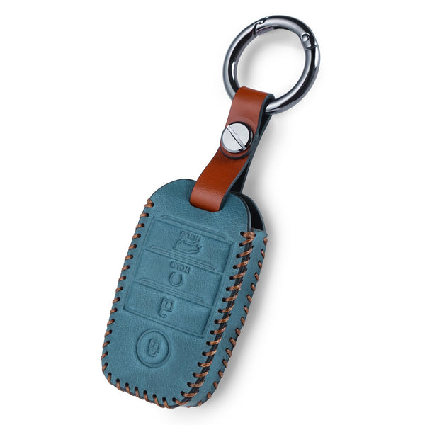 JVCV® Soft Handmade Leather Key Cover Compatible with Kia Sonet Seltos Carens 4 Button Smart Key