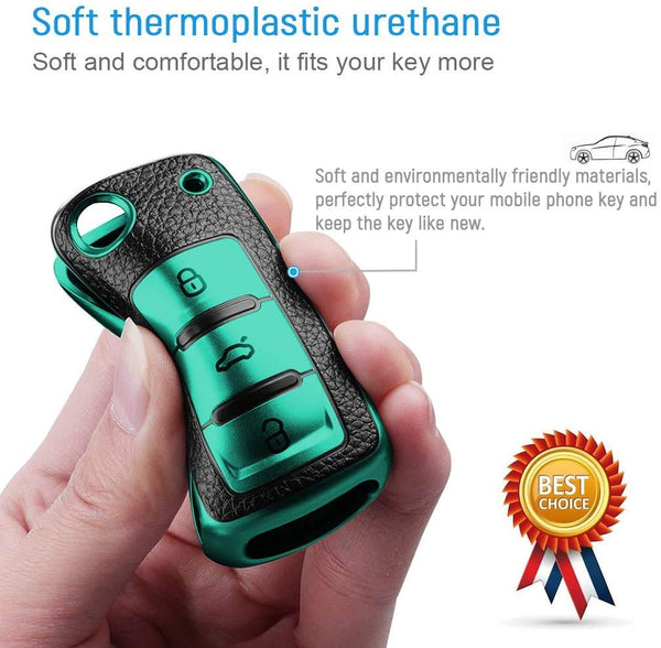 JVCV® Premium Soft TPU Leather Pattern Key Cover Compatible with VW & Skoda Keys